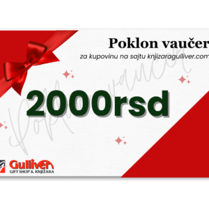 Poklon vaučer od 2000 RSD sa crvenom mašnom za kupovinu na sajtu knjižare Gulliver.