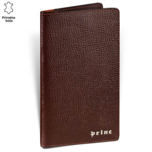 FUTROLA ZA MOBILNI – NOVČANIK LUXURY 3 Braon kožna futrola za telefon sa logotipom Princ Leather u donjem desnom uglu.
