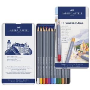 Kutija akvarel olovaka Faber Castell Goldfaber Aqua sa 12 različitih boja.