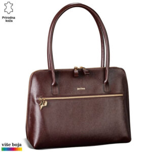 Tamno braon torba od prirodne kože sa dugačkim ručkama i zlatnim rajsferšlusom