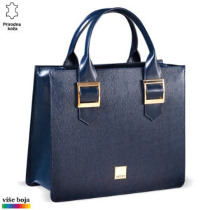 Tamno plava kožna torba sa zlatnim kopčama