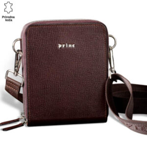 Braon kožna torbica Princ Leather sa podešavajućim kaišem i metalnim kopčama.