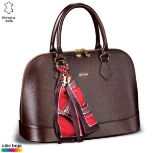 Braon kožna torba sa crvenim dekorativnim šalom