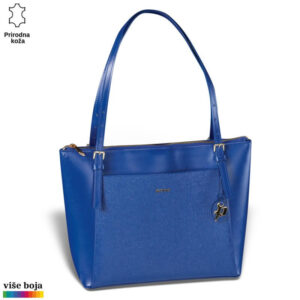 Plava kožna torba brenda Princ Leather sa dugim ručkama i detaljem u vidu rese
