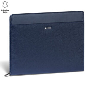 Elegantna kožna futrola za laptop u tamnoplavoj boji sa brendom Princ Leather.