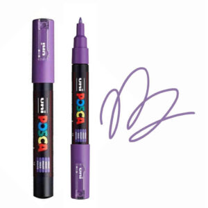 UNI POSCA MARKER PC-1M 10 Ljubičasti Posca marker sa pokazanim potezom na beloj pozadini.