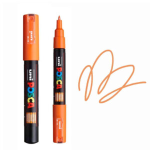 UNI POSCA MARKER PC-1M 12 Narandžasti marker brenda Posca sa uzorkom iscrtane linije.