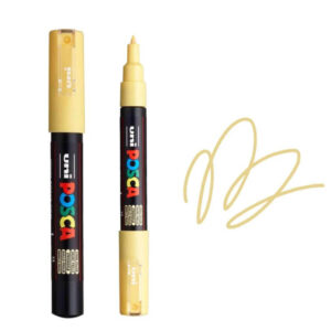 UNI POSCA MARKER PC-1M 17 Zatvoreni i otvoreni žuti Posca markeri sa žutom crtom pored.