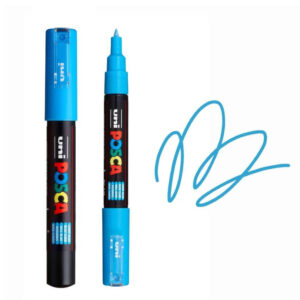 UNI POSCA MARKER PC-1M 22 Plavi marker brenda Posca sa skicom u plavoj boji.