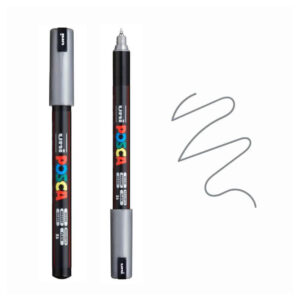 Crni Posca marker sa srebrnim poklopcem stoji pored istog markera bez poklopca