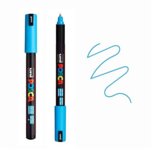 Plavi Posca marker uz iscrtanu plavu liniju u cik-cak obliku.