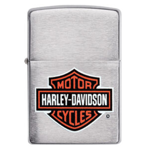 Srebrni Zippo upaljač sa Harley-Davidson logotipom.
