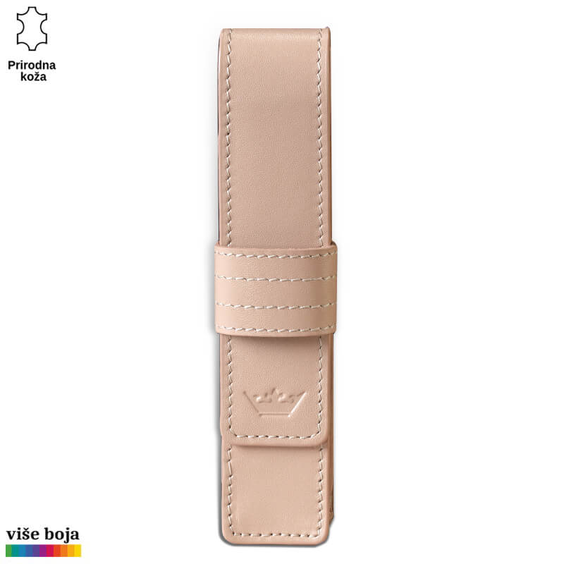 305bez Elegantna futrola za olovku od prirodne kože u bež boji sa logotipom Princ Leather.