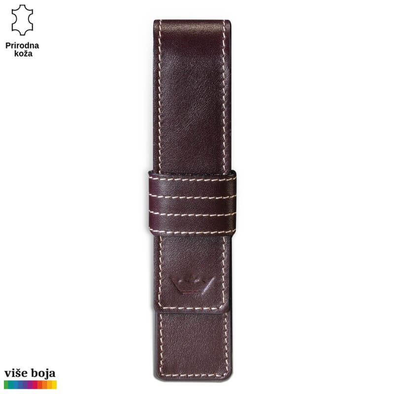 305braon Futrola za olovku, od kože sa belim koncem, braon boja