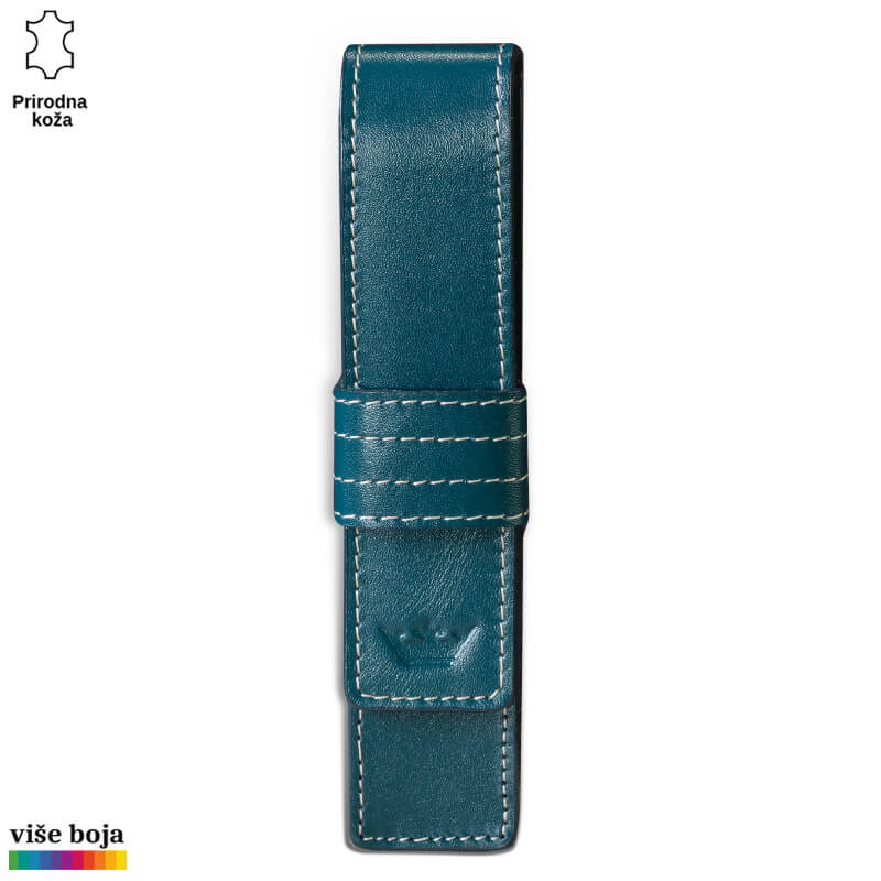 305petrol Futrola za olovku, od kože sa belim koncem, petrol boje