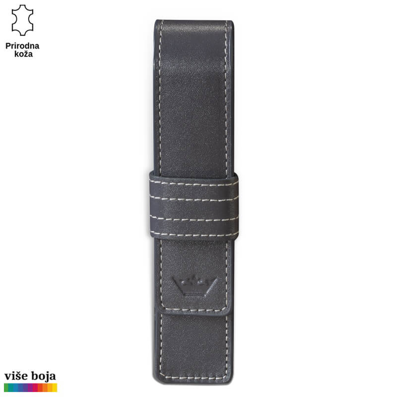 305siva Crna futrola od prirodne kože sa belim šavovima