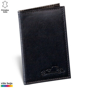 Crni kožni novčanik sa utisnutim automobilom