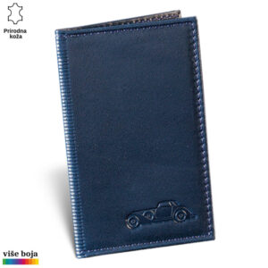 Plava kožna futrola sa utisnutim automobilom