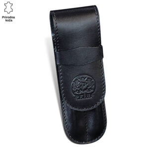 Crna futrola od prave kože sa logom Princ Leather.