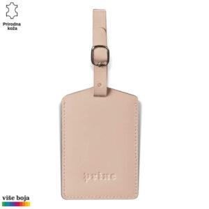 Bež kožni privezak za prtljag sa logotipom marke Princ Leather. Prirodna koža