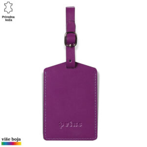 Ljubičasta kožna etiketa za prtljag sa kaišem i metalnom kopčom