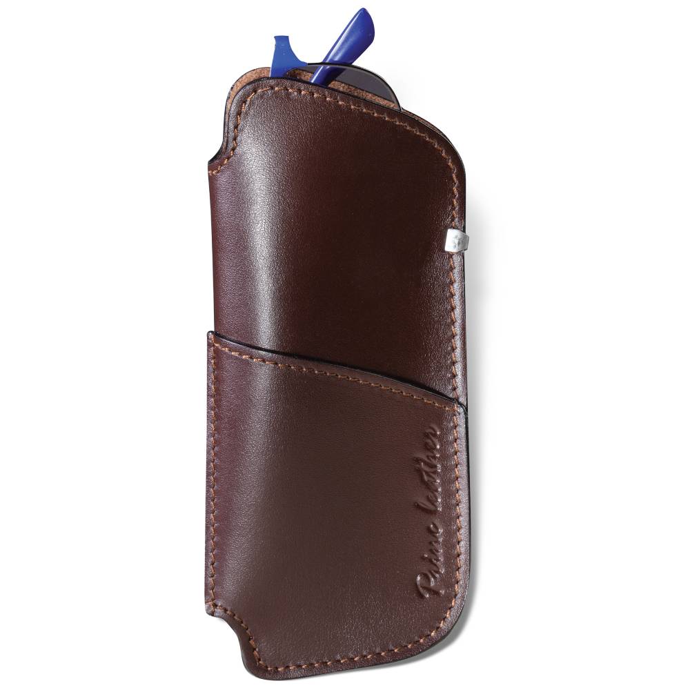 316braon Kožna futrola za naočare marke Princ Leather sa vidljivim šavovima i džepom