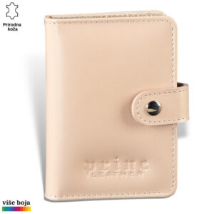 Svilenkasta bež futrola za dokumenta od prirodne kože sa reljefnim logotipom Princ Leather i metalnom kopčom