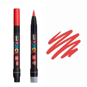 UNI POSCA MARKER PCF-350 3 Crveni Posca marker sa otvorenom kapom pored zatvorenog markera
