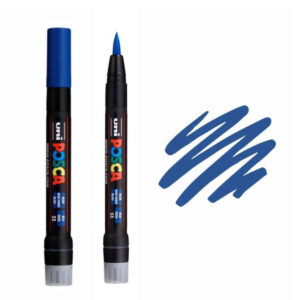 UNI POSCA MARKER PCF-350 4 Dvostrani plavi marker Posca sa umetničkim potezima plave boje.