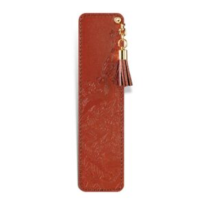 Smeđa kožna traka za knjige sa reljefnim uzorkom i kićankom