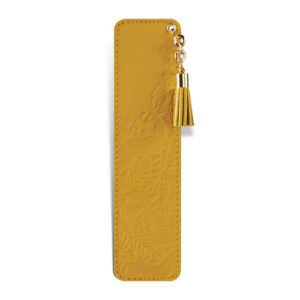 Žuti kožni obeleživač sa reljefnim detaljima i kićankom