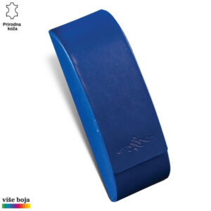 Plavi kožni kaiš Princ Leather sa utisnutim logom.