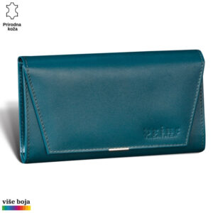 Tamnoplava kožna ženska torbica Princ Leather sa utisnutim logotipom.