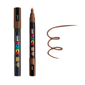 UNI POSCA MARKER PC-3M 22 Smeđi marker brenda Posca sa poklopcem i prikazom linije u boji markera.