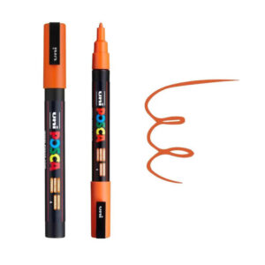 UNI POSCA MARKER PC-3M 17 Narandžasti Posca marker sa poklopcem pored crte u savijanoj formi.