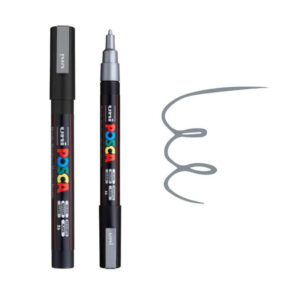 UNI POSCA MARKER PC-3M 23 Dva crna Posca markera različite debljine sa sivim linijama na beloj pozadini.