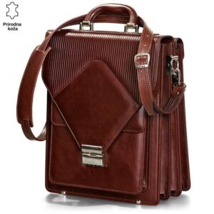 KOŽNA MUŠKA TAŠNA PROŠIRENA 2 Kožna torba u braon boji sa podesivim kaišem i metalnom kopčom