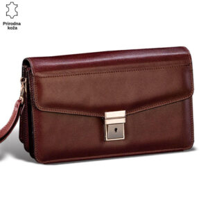 Smeđa muška torbica od prirodne kože sa zlatnom kopčom