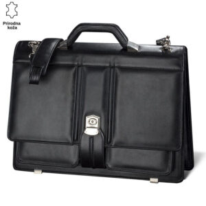 MUŠKA KOŽNA TAŠNA DIPLOMAT 2 Crna kožna poslovna torba Princ Leather sa sigurnosnim bravama i ručkom na vrhu.