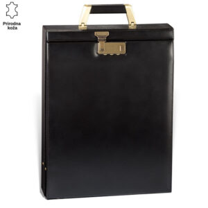 ŽENSKI KOŽNI KOFER ELEGANT 3 Crna kožna futrola sa zlatnim metalnim okovom