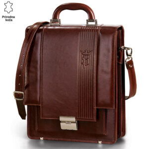 Luksuzna kožna torba u braon boji sa reljefnim logotipom brenda Princ Leather