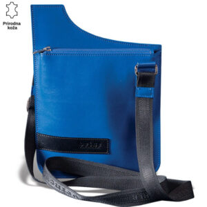 Plava kožna torba sa crnim kaišem