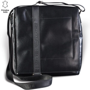 MUŠKA KOŽNA TORBA URBAN 3 Crna kožna torba sa logo trakom na njoj
