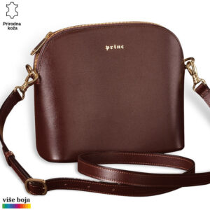 ŽENSKA KOŽNA TORBICA OVALNA 12 Braon kožna torba sa zlatnim detaljima i promenljivim kaišem