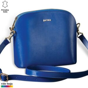 ŽENSKA KOŽNA TORBICA OVALNA 4 Plava kožna torba Princ Leather sa zlatnim metalnim detaljima i podesivim kaišem.