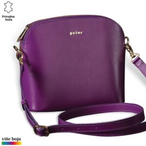 Ljubičasta kožna torba Princ Leather sa zlatnim detaljima i prilagodljiva naramenica.