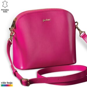 ŽENSKA KOŽNA TORBICA OVALNA 5 Roze kožna torba sa zlatnim zipom i logotipom Princ Leather.