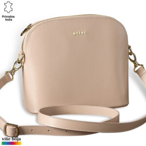 ŽENSKA KOŽNA TORBICA OVALNA 10 Bež kožna tašna sa zlatnim detaljima brenda Princ Leather