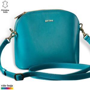 ŽENSKA KOŽNA TORBICA OVALNA 7 Tirkizna kožna torba sa zlatnim zatvaračem i logom Princ Leather.