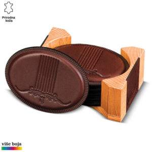 Okrugli kožni podmetači u drvenom držaču